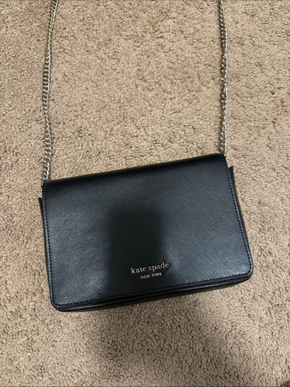 kate spade black leather crossbody with silver chain strap